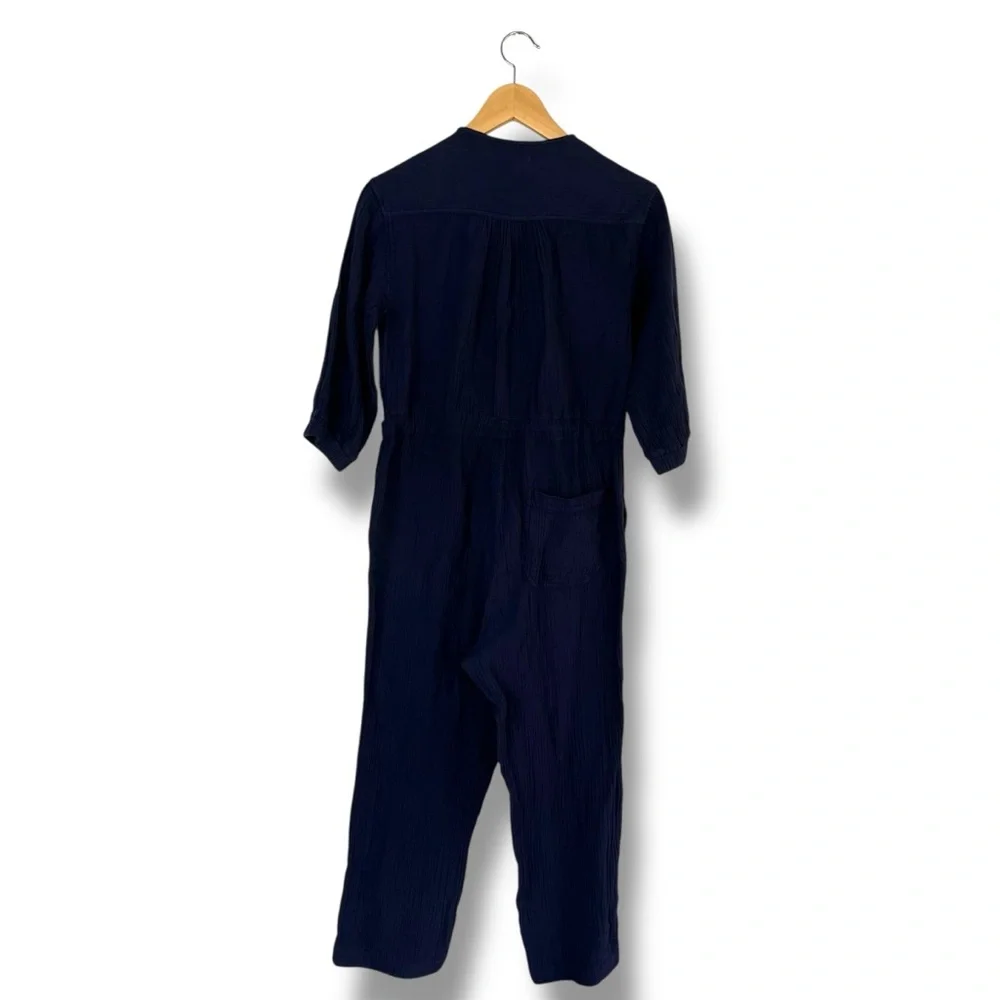 Anthropologie Sundry Mechanic Jumpsuit Navy Blue Zip Up Cotton Gauze 0 Utility
